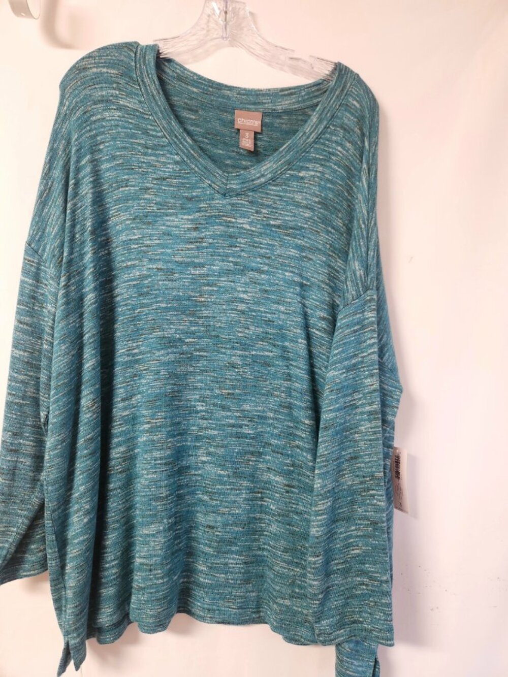Chico's NWT Cozisoft Spacedye Tunic 3/4 Sleeve Antique Teal Size 3
